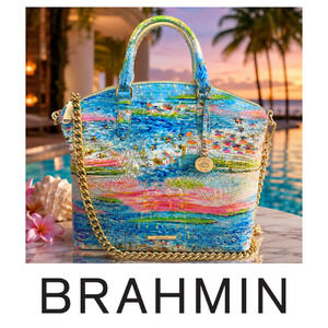 NWT Brahmin Large Duxbury Satchel Staycation Melbourne Leather Bag Gold Chain